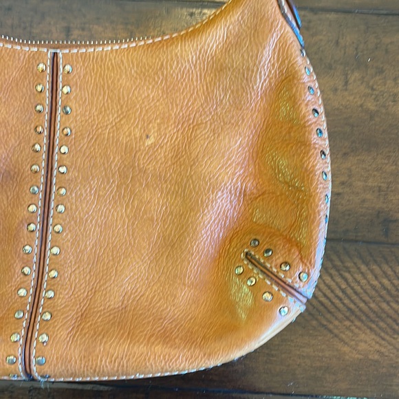 VTG MICHAEL KORS Camel Brown Leather Studded Boho Hippie Shoulder Bag Purse - Picture 2 of 16